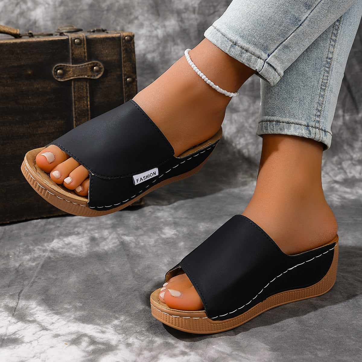 Talia - Women's Wedge Platform Beach Slides, Open-Toe Comfort Sandals