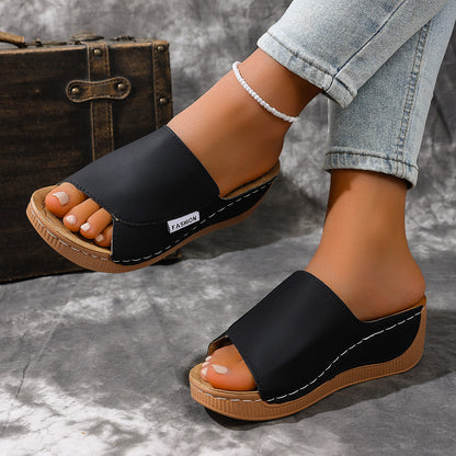 Talia - Women's Wedge Platform Beach Slides, Open-Toe Comfort Sandals