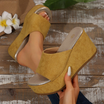 Ivy - Women's Platform Wedge Slides, Solid Color Beach Sandals