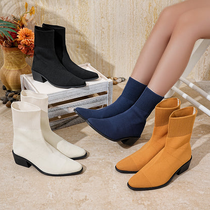 Elara - Women's Knit Sock Mid-Calf Boots, Lightweight Stretch Boots