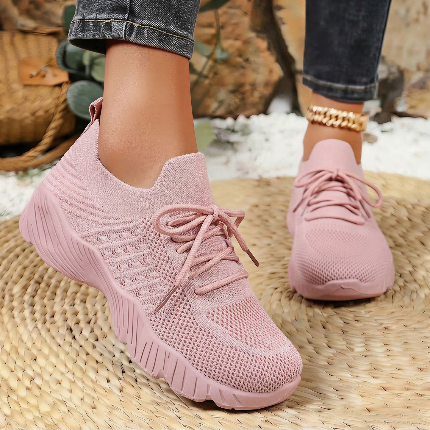 Briar - Women's Breathable Knit Solid Color Sneakers, Lightweight Casual Shoes