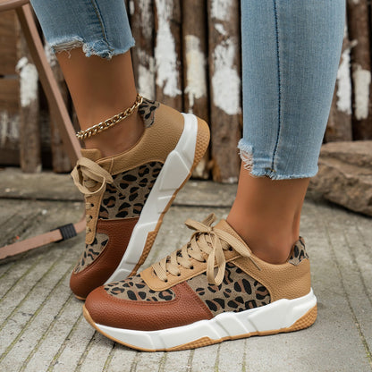 Skye - Women's Leopard Print Low-Top Sneakers, Color-Block Lace-Up Shoes