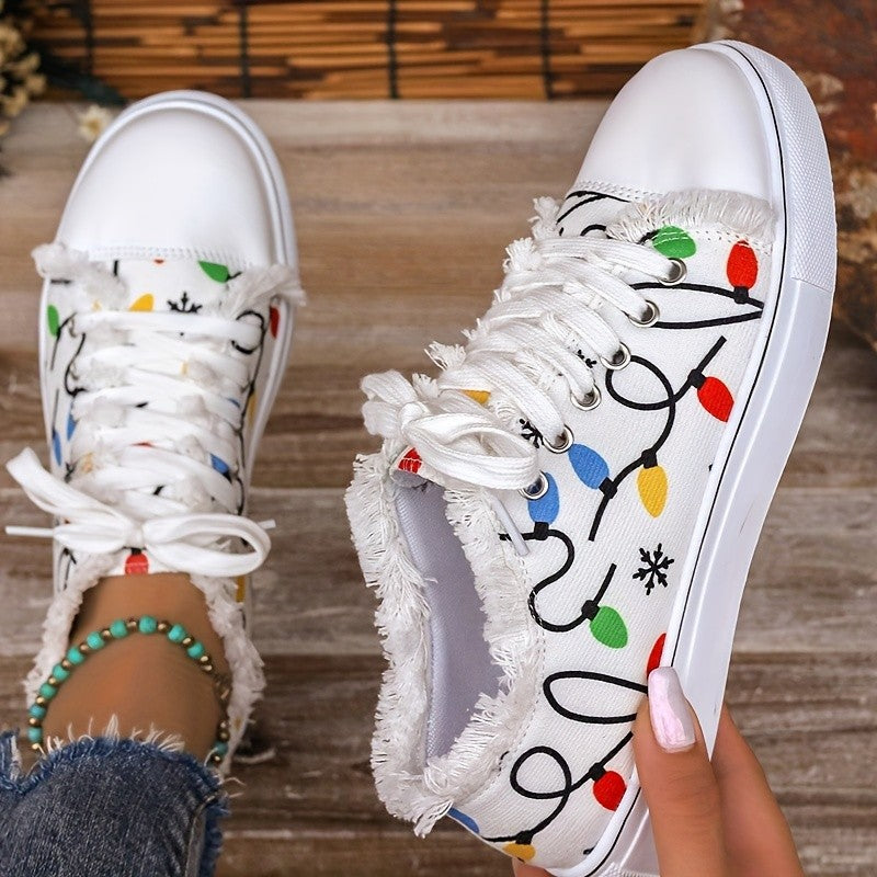 Zara - Women's Graffiti Print Lace-Up Sneakers, Trendy Hip-Hop Casual Shoes