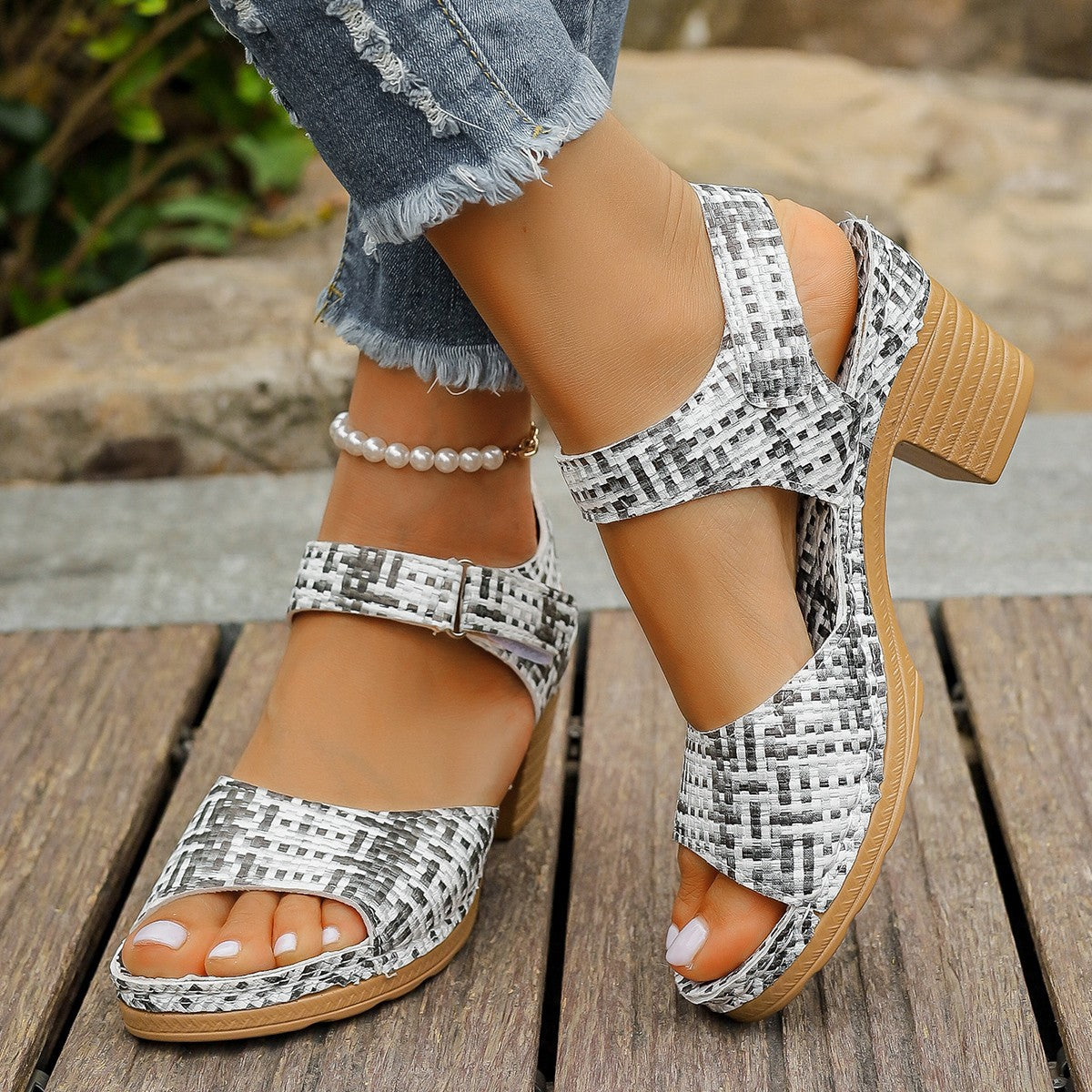 Talia - Women's Wedge Heel Roman Sandals, Buckle Strap Open-Toe Shoes