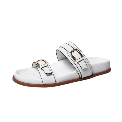 Briar - Women's Buckle Strap Platform Slides, Ring Detail Comfort Sandals