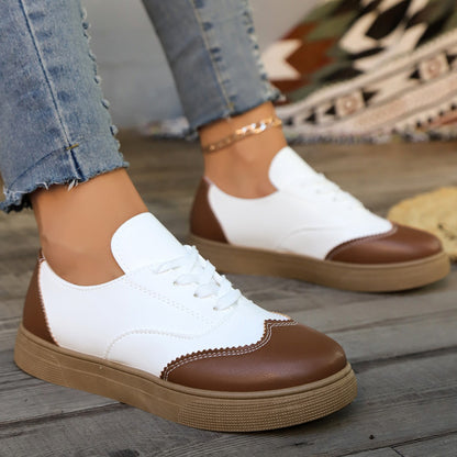 Ivy - Women's Retro Color-Block Skate Sneakers, Lace-Up Casual Flats