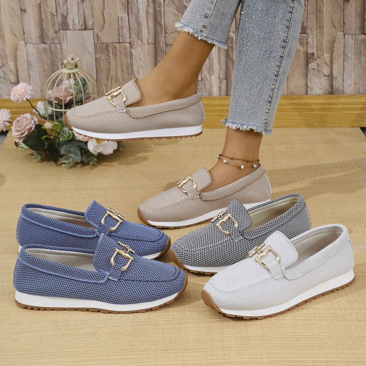 Zara - Women's Round-Toe Buckle Slip-On Flats, Comfortable Everyday Shoes