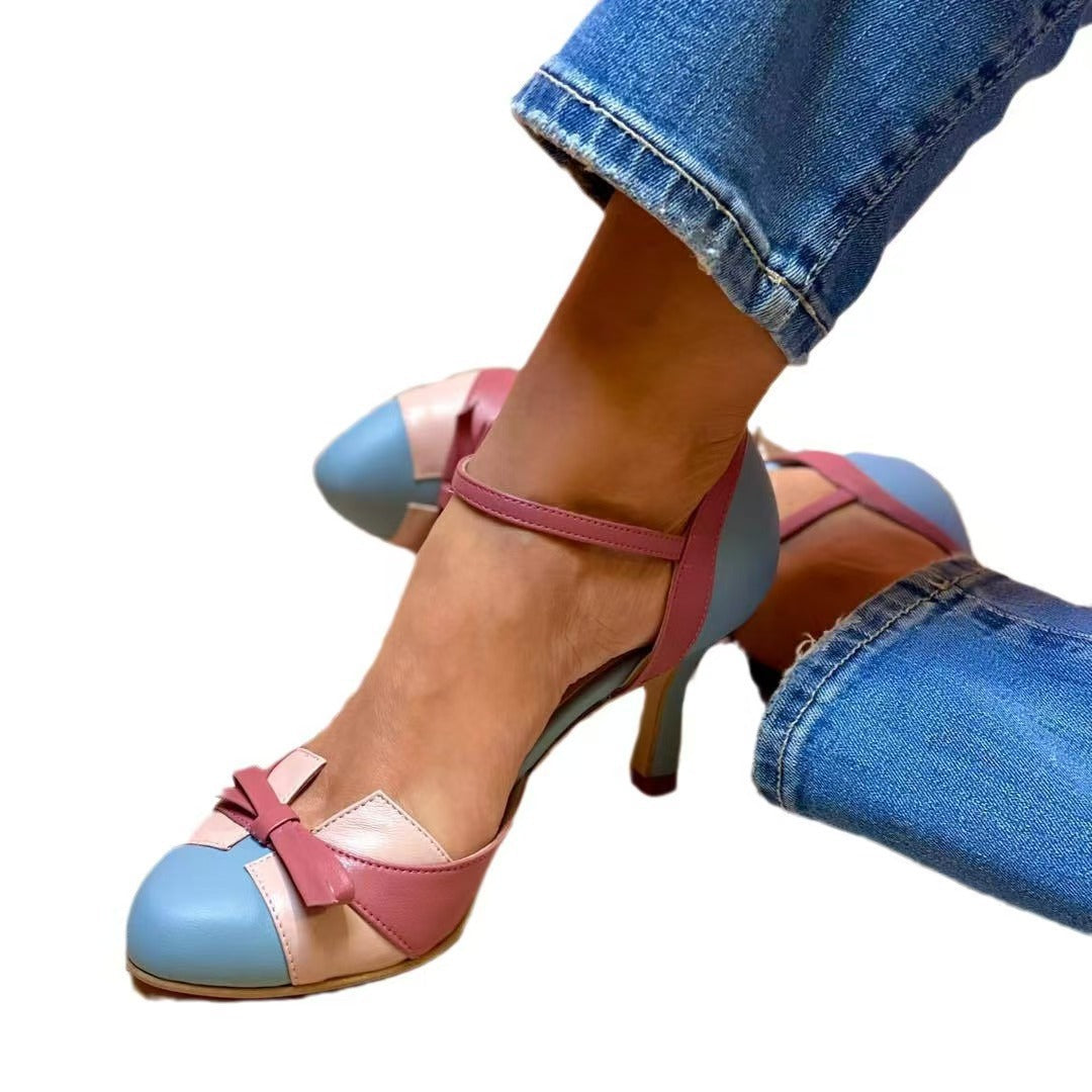 Isla - Women's Color-Block Buckle Heels, Cut-Out Fashion Sandals
