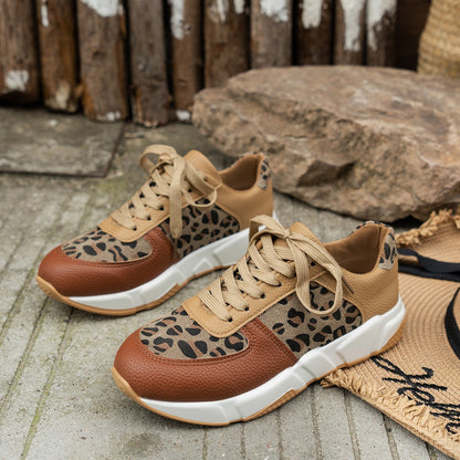 Skye - Women's Leopard Print Low-Top Sneakers, Color-Block Lace-Up Shoes