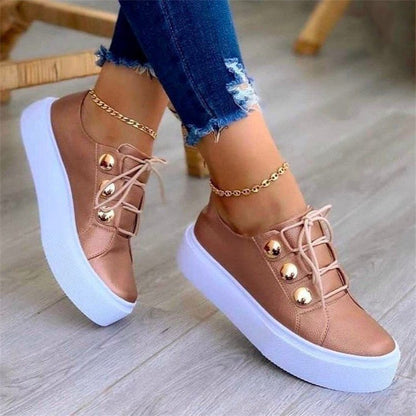 Luna - Women's Round-Toe Platform Flats, Metallic Thick Sole Casual Shoes