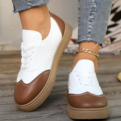 Ivy - Women's Retro Color-Block Skate Sneakers, Lace-Up Casual Flats