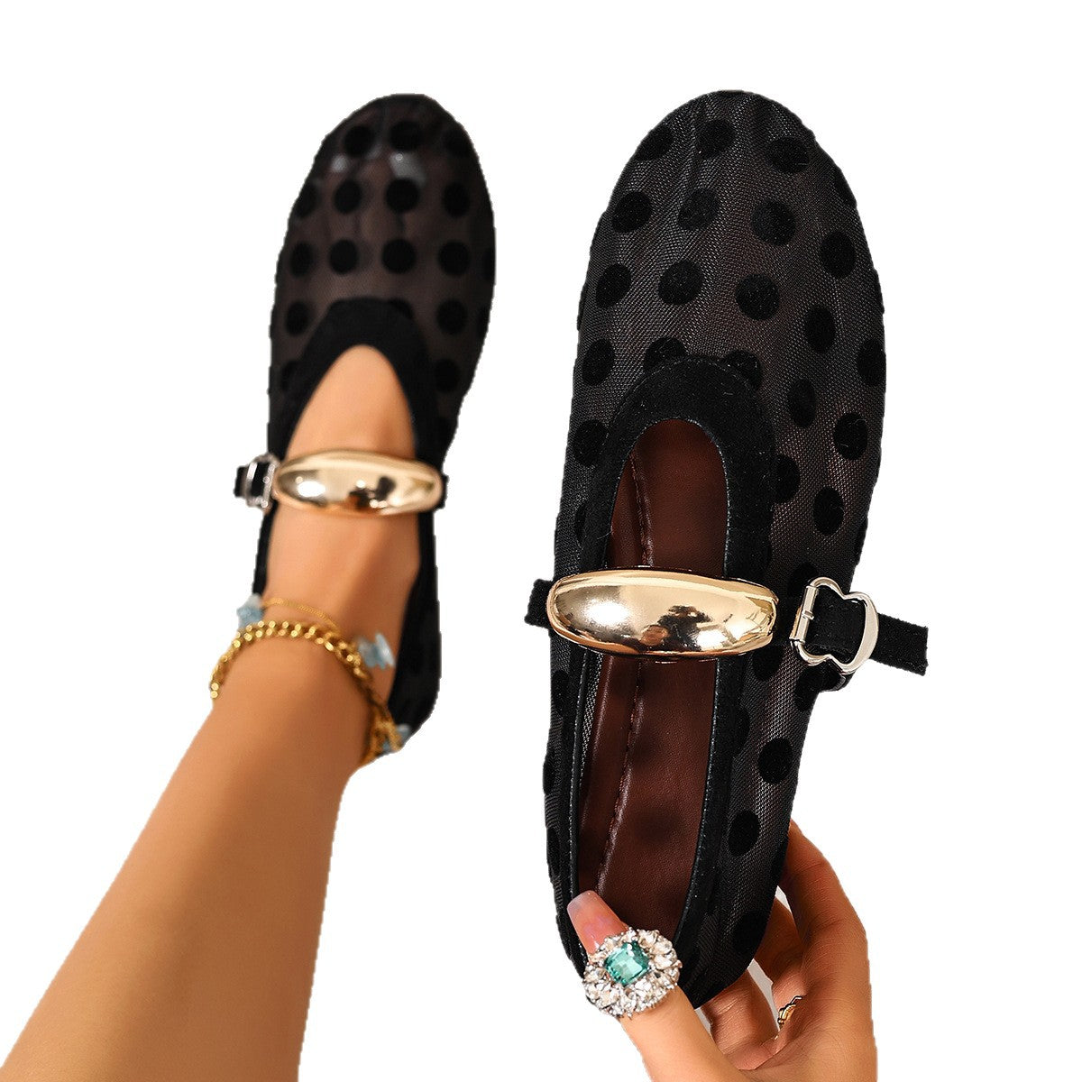 Nova - Women's Metallic Buckle Slip-On Flats, Low-Cut Casual Loafers