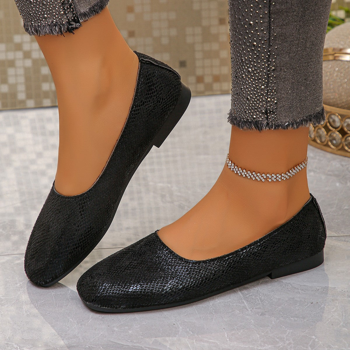 Faye - Women's Square-Toe Flat Loafers, Retro European-Style Shoes