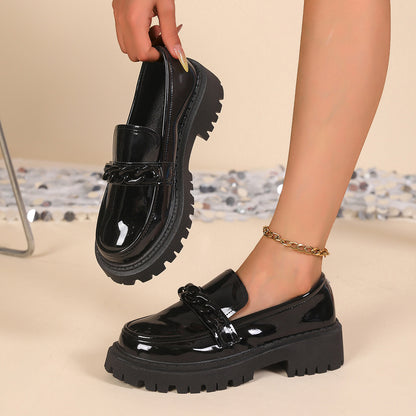 Edie - Women's British-Style Chain Loafers, Bow Detail Flat Shoes