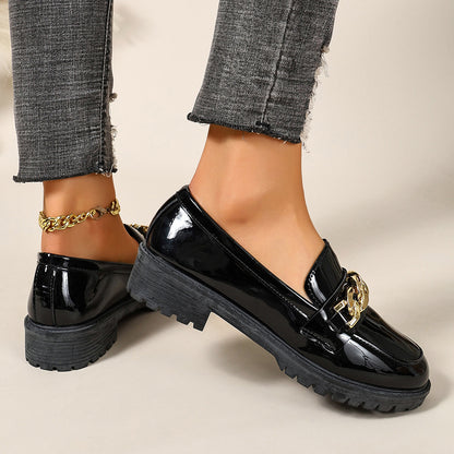 Briar - Women's Metal Chain Loafers, British-Style Leather Flats