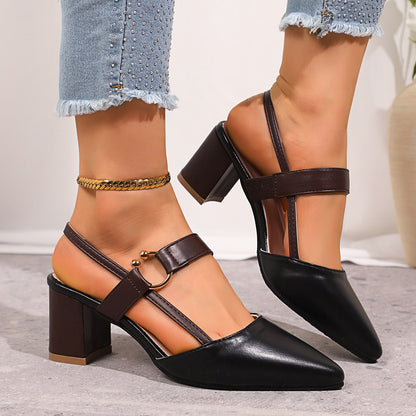 Sofia - Women's Pointed-Toe Block Heel Mules, Cut-Out Buckle Shoes