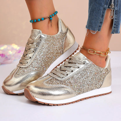 Lyra - Women's Sequin Dad Sneakers, Sparkly Platform Casual Shoes