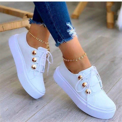 Luna - Women's Round-Toe Platform Flats, Metallic Thick Sole Casual Shoes