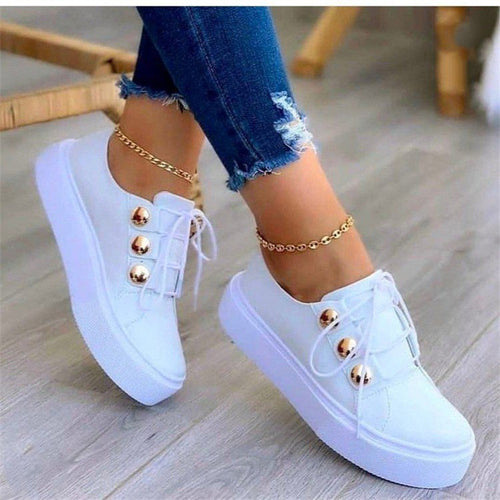 Luna - Women's Round-Toe Platform Flats, Metallic Thick Sole Casual Shoes