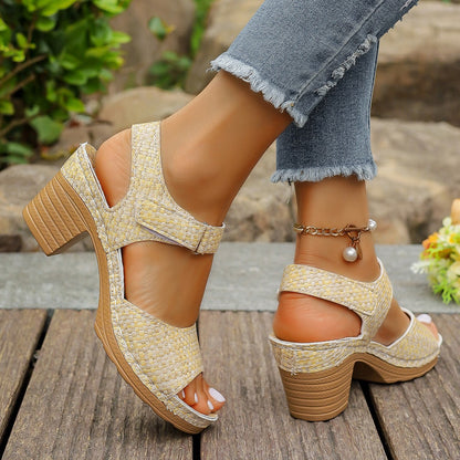 Talia - Women's Wedge Heel Roman Sandals, Buckle Strap Open-Toe Shoes