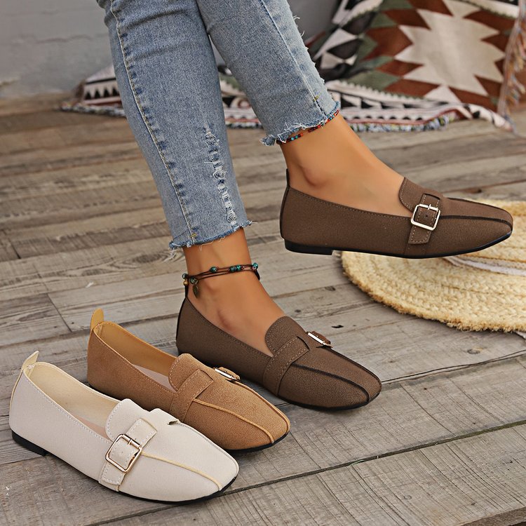 Talia - Women's Buckle Strap Penny Loafers, Soft Leather Flat Shoes