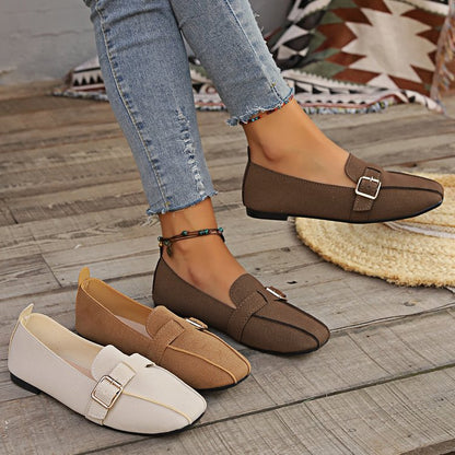 Talia - Women's Buckle Strap Penny Loafers, Soft Leather Flat Shoes