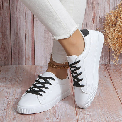 Hazel - Women's Minimalist Platform Sneakers, Thick Sole Lace-Up Shoes
