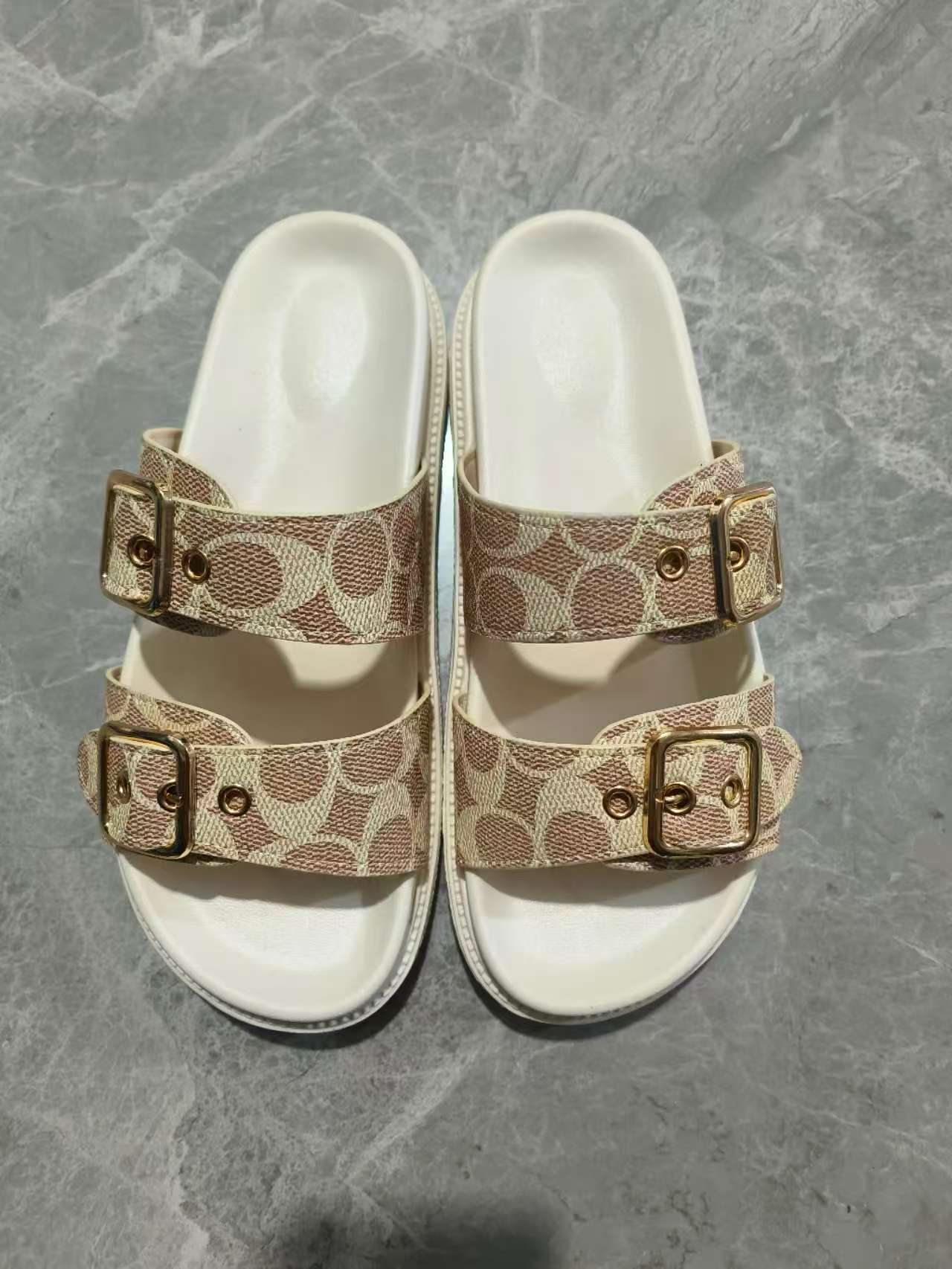 Edie - Women's Double Buckle Platform Slides, Non-Slip Comfort Sandals