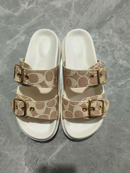 Edie - Women's Double Buckle Platform Slides, Non-Slip Comfort Sandals