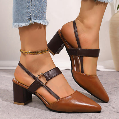 Sofia - Women's Pointed-Toe Block Heel Mules, Cut-Out Buckle Shoes