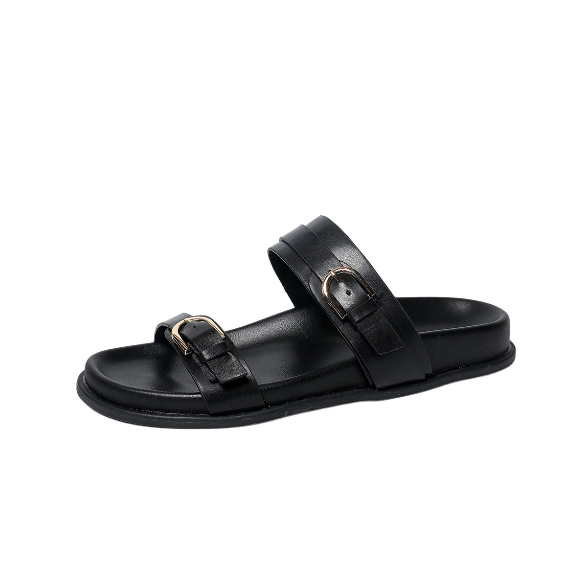 Briar - Women's Buckle Strap Platform Slides, Ring Detail Comfort Sandals