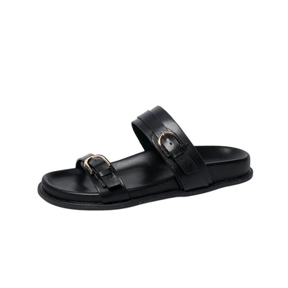Briar - Women's Buckle Strap Platform Slides, Ring Detail Comfort Sandals