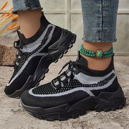 Zara - Women's Knit Mesh Dad Sneakers, Soft Sole Breathable Casual Shoes