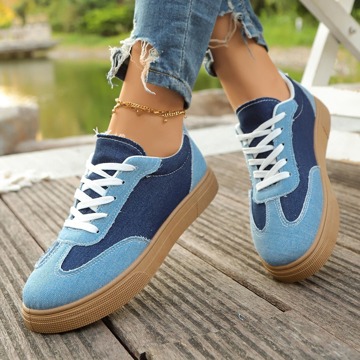 Nova - Women's Round-Toe Platform Skate Sneakers, Non-Slip Lace-Up Shoes