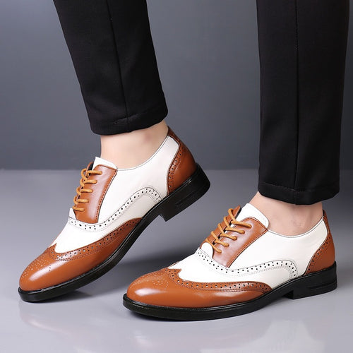 Liam - Men's Brogue Wingtip Business Shoes, Two-Tone Formal Oxfords