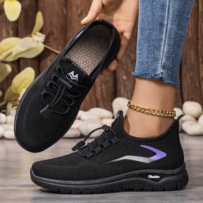 Elara - Women's Knit Outdoor Sneakers, Solid Color Versatile Running Shoes