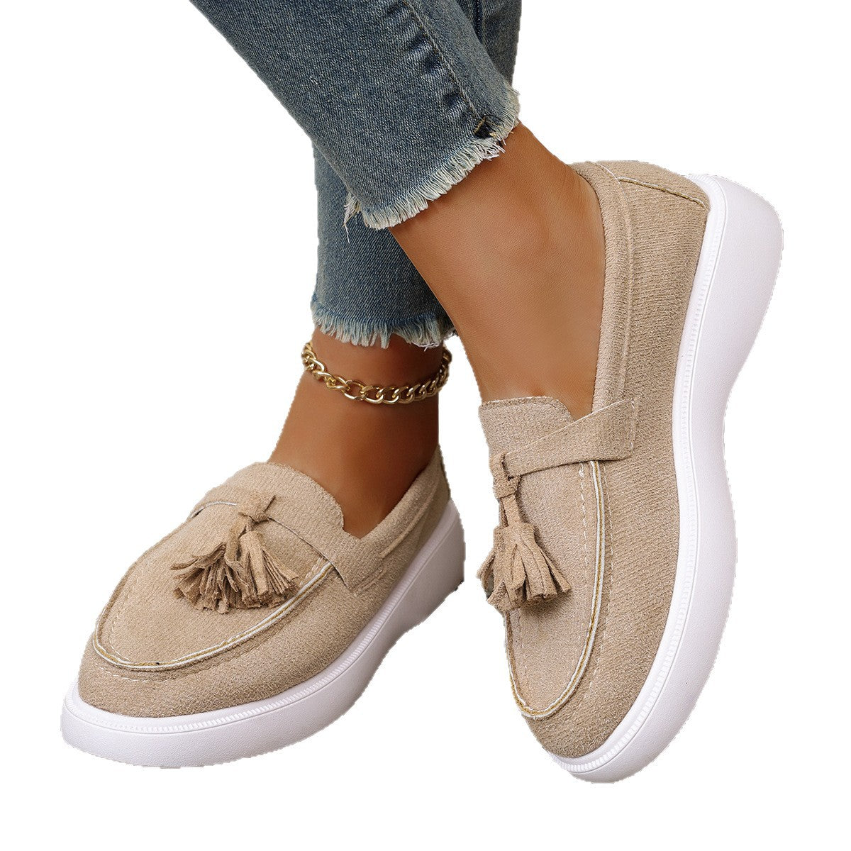 Skye - Women's Suede Tassel Loafers, Roman-Style Platform Flats