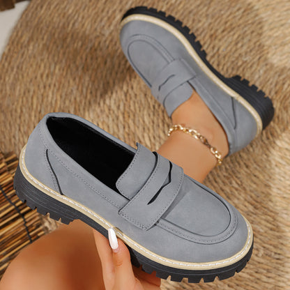 Mara - Women's Suede Block Heel Loafers, British-Style Retro Flats