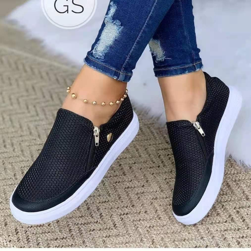 Nora - Women's Zip-Up Platform Sneakers, Sporty Casual Flats