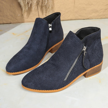 Nora - Women's Suede Chunky Heel Ankle Boots, Side-Zip Booties