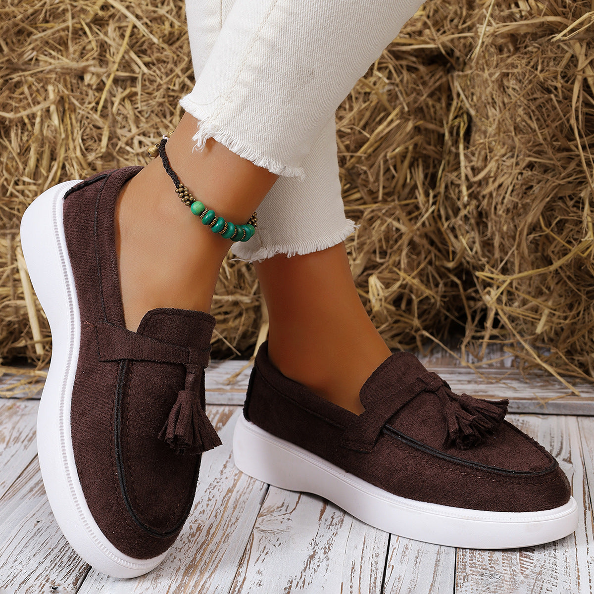Skye - Women's Suede Tassel Loafers, Roman-Style Platform Flats