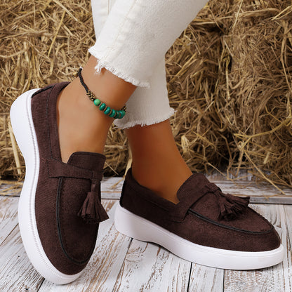 Skye - Women's Suede Tassel Loafers, Roman-Style Platform Flats
