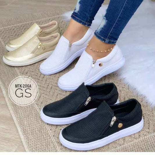 Nora - Women's Zip-Up Platform Sneakers, Sporty Casual Flats