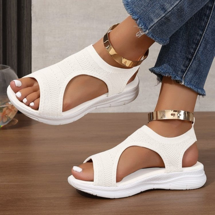Wren - Women's Knit Open-Toe Roman Sandals, Breathable Flat Shoes