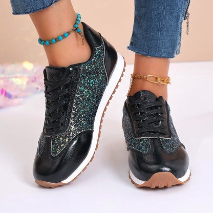 Lyra - Women's Sequin Dad Sneakers, Sparkly Platform Casual Shoes