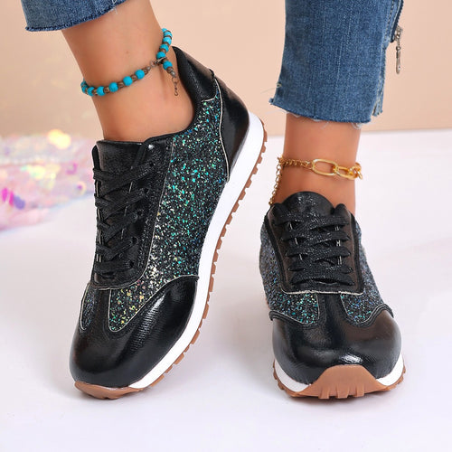 Lyra - Women's Sequin Dad Sneakers, Sparkly Platform Casual Shoes
