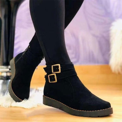 Wren - Women's Buckle Strap Low Heel Boots, Vintage Chelsea Ankle Boots