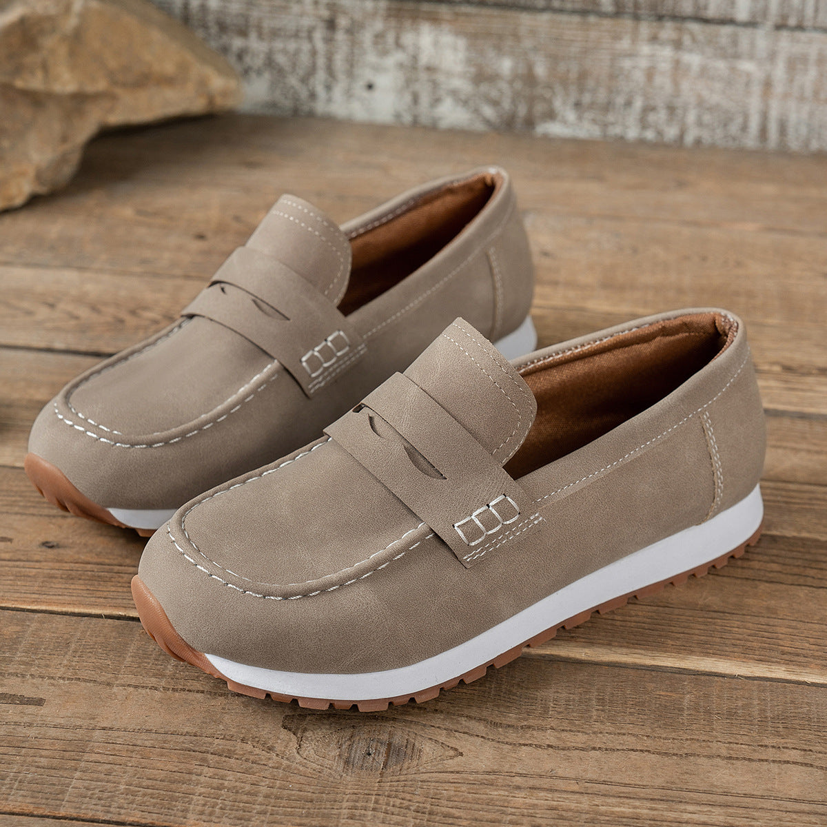 Ines - Women's Suede Wedge Loafers, British-Style Slip-On Shoes