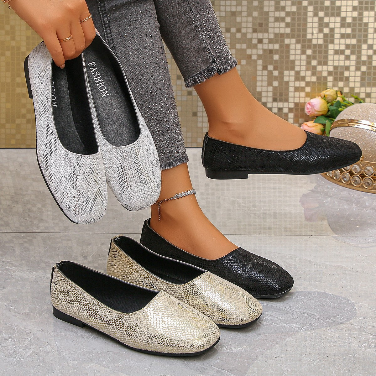 Faye - Women's Square-Toe Flat Loafers, Retro European-Style Shoes