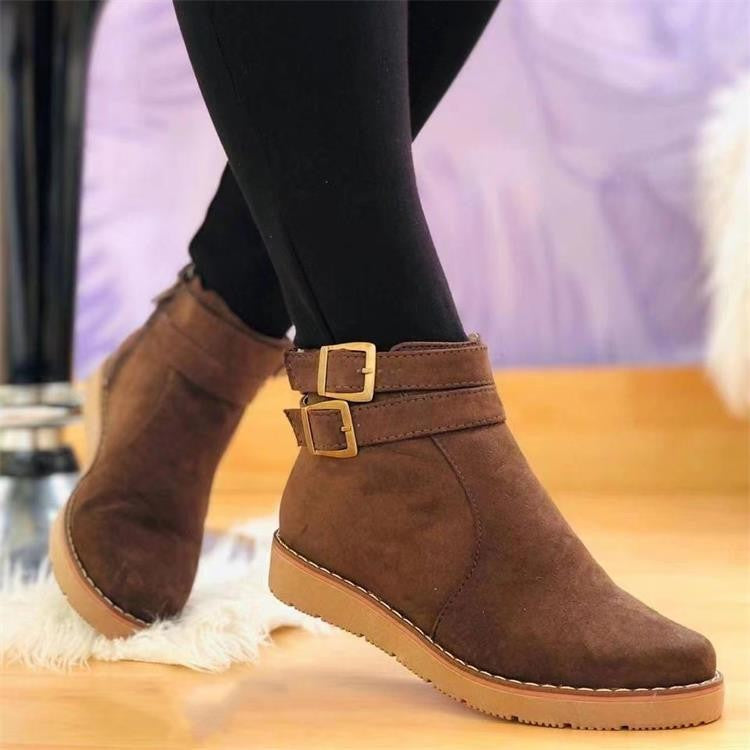 Wren - Women's Buckle Strap Low Heel Boots, Vintage Chelsea Ankle Boots